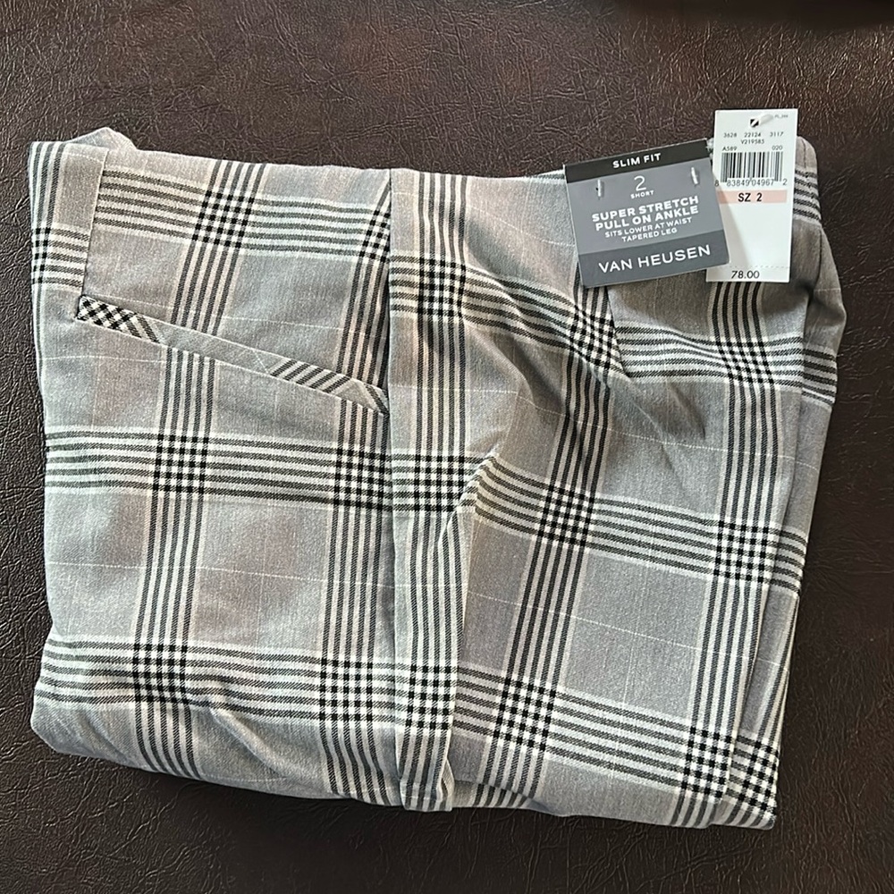 Women VanHeusen Stretch Gr/Blk Sz 2S-Front Pckts-Pull On-Tapered Leg Ankle Slit